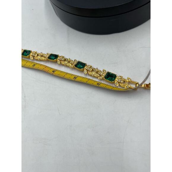 Vintage Joan Rivers Signed Faux Emerald & Clear CZ Gold Tone Tennis Bracelet - Picture 10 of 12